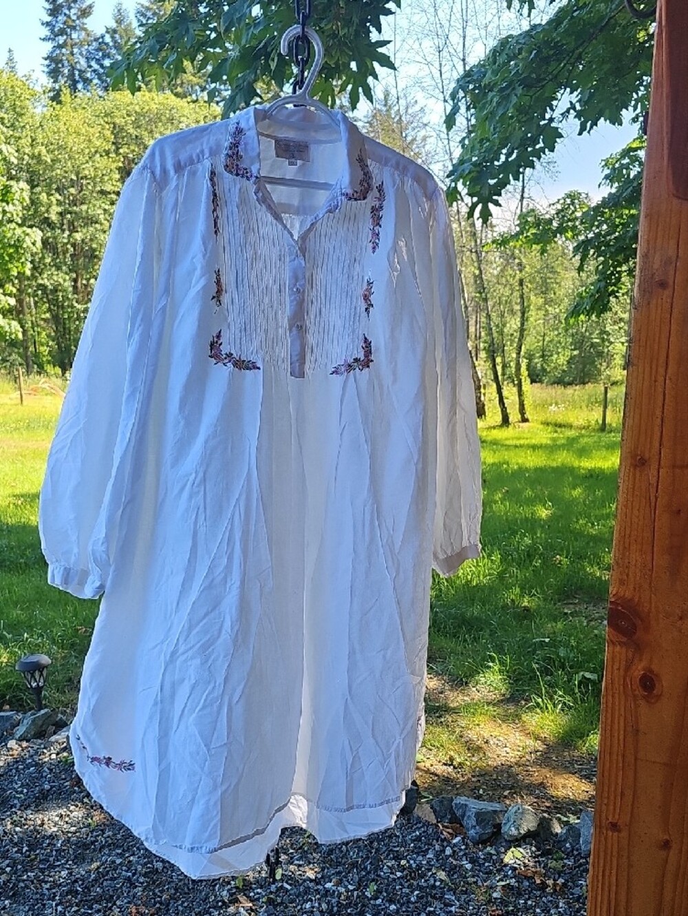 Women's White Embroidered Cotton Nightgown Chemise